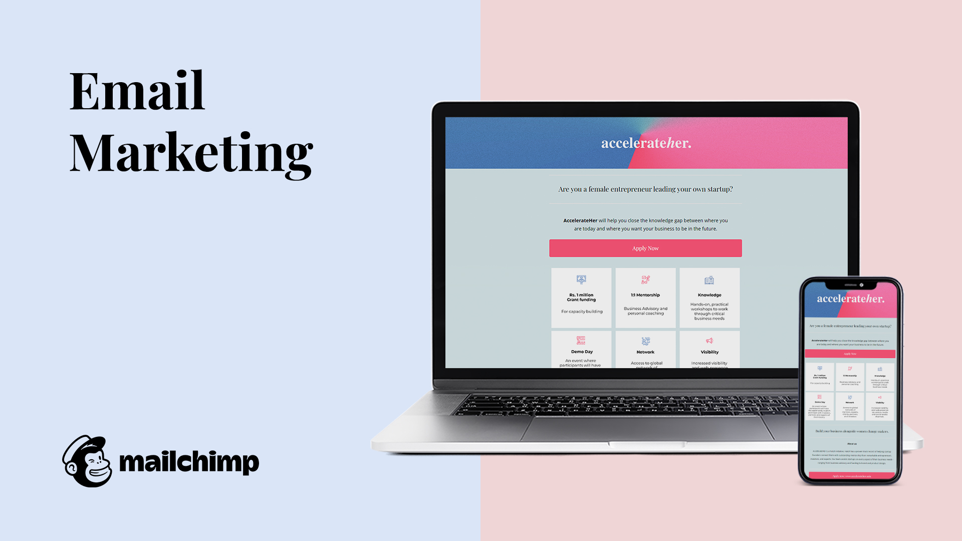 AccelerateHer website shown across desktop and mobile
