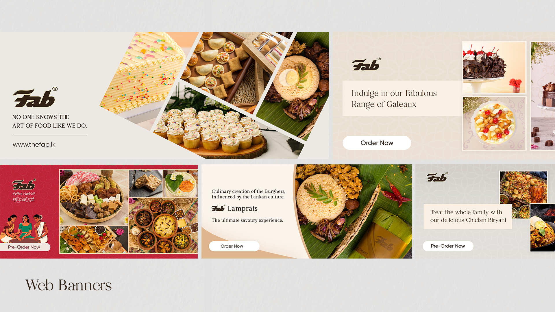 Fab web banners — gateaux, lamprais and biryani promotions